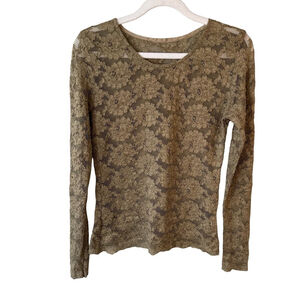 Rina Rossi Olive Sheer Lace Long Sleeve Top Size S Evening Dressy Holiday